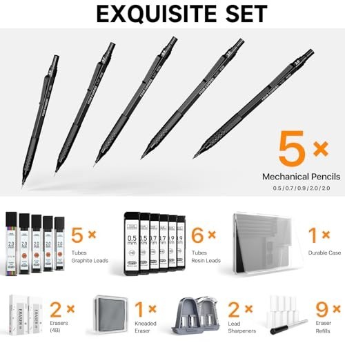 Mechanical Pencil Set 0.5mm 0.7mm 0.9mm 2.0mm Metal Drafting Drawing Sketching
