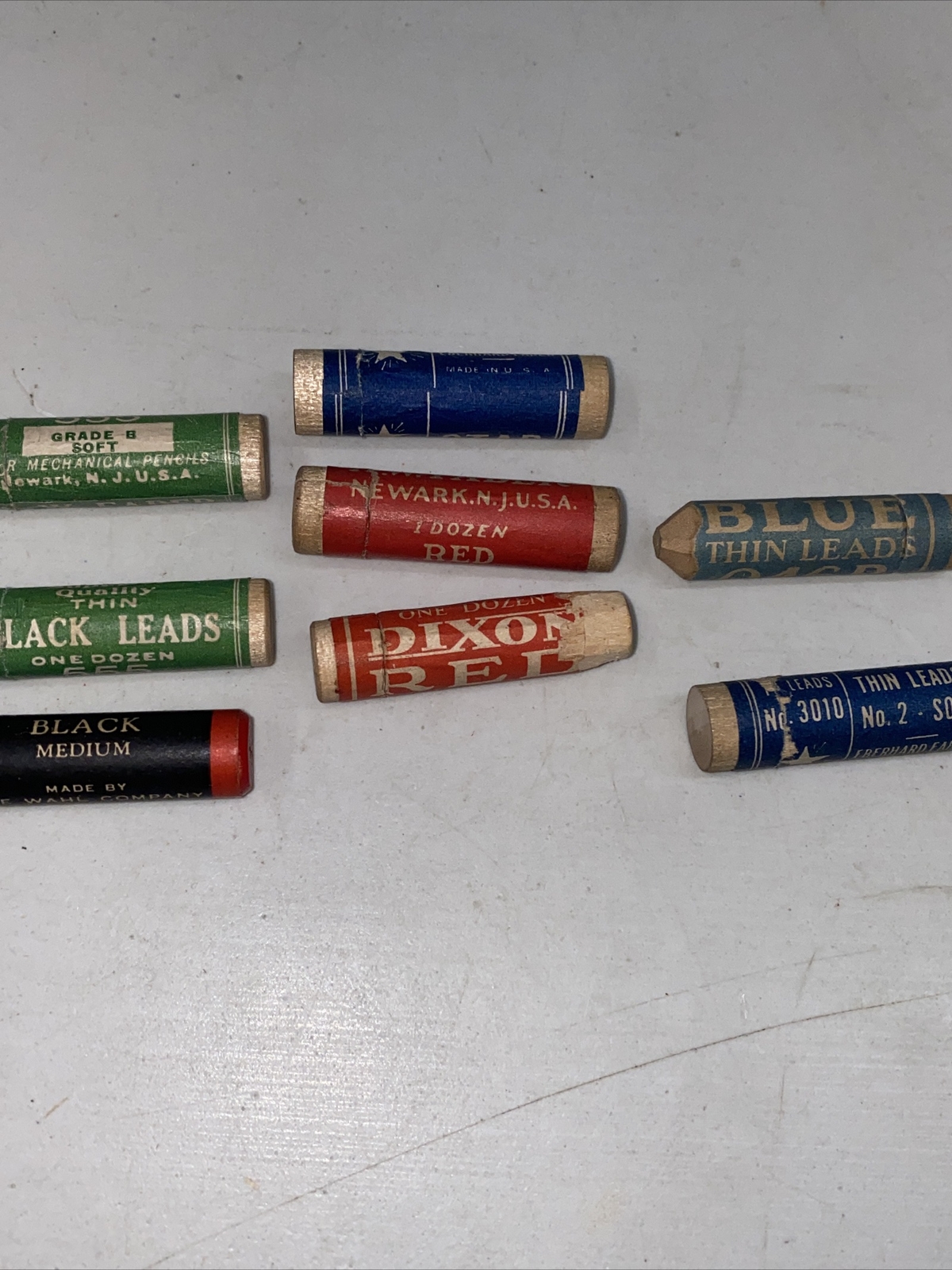 vintage wood tube pencil leads X8 opened faber dixon eversharp red Blue Black