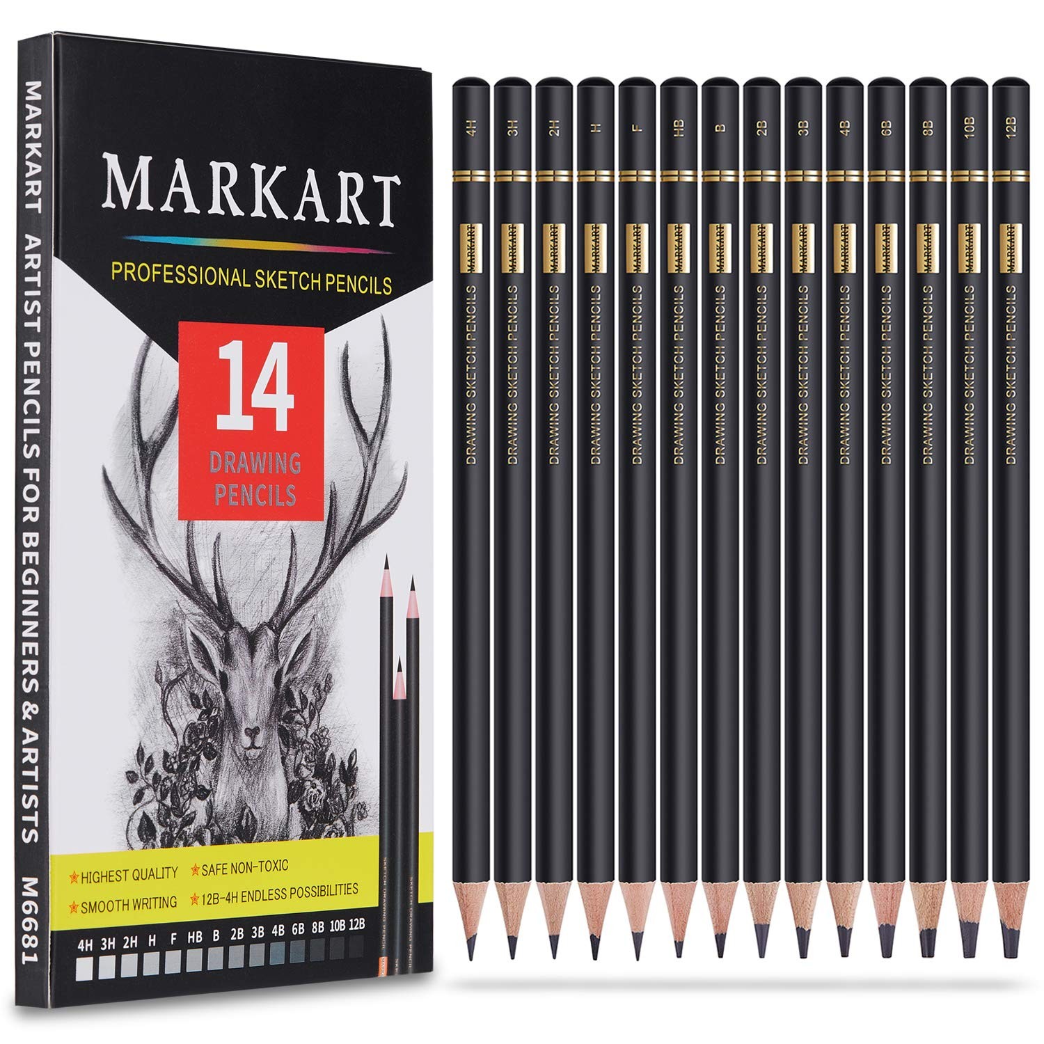 MARKART Professional Drawing Sketching Pencil Set – 14 Black