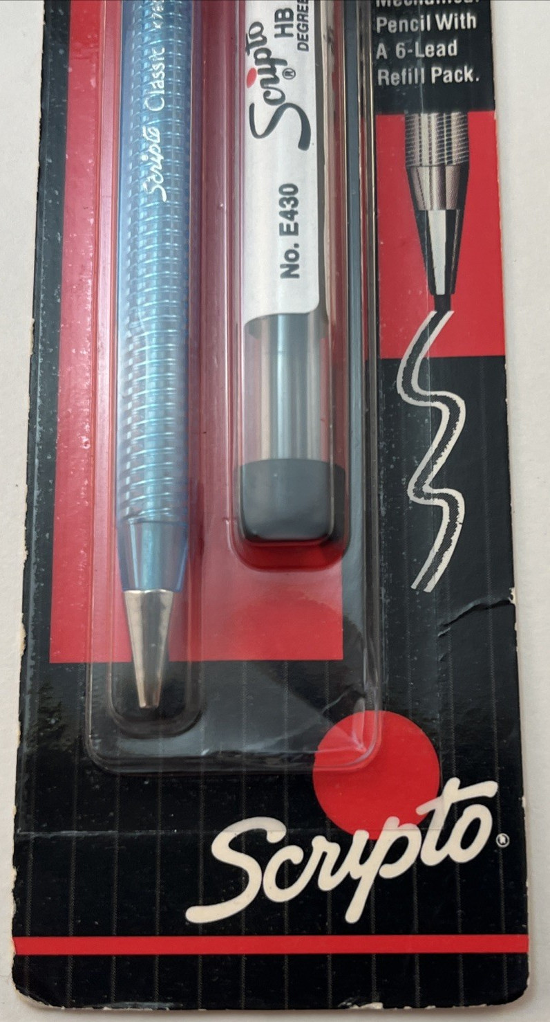 Vtg 1991 Scripto Classic Long Lead Pencil & Lead Pack NOS Blue Clear Rare New
