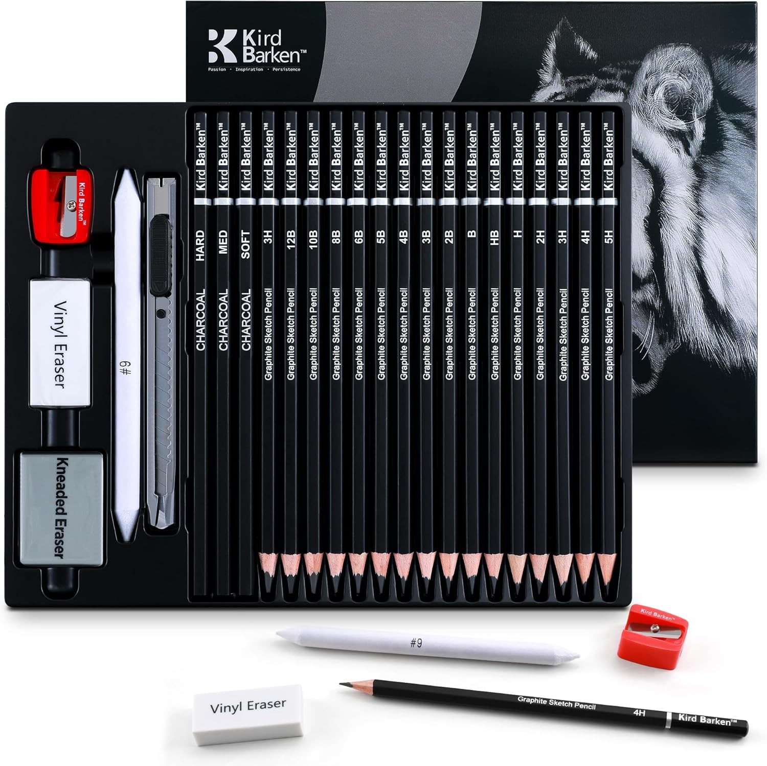 24PCS Professional Sketch Pencil Set – 5H to 14B 1 Count (Pack of 24), Black
