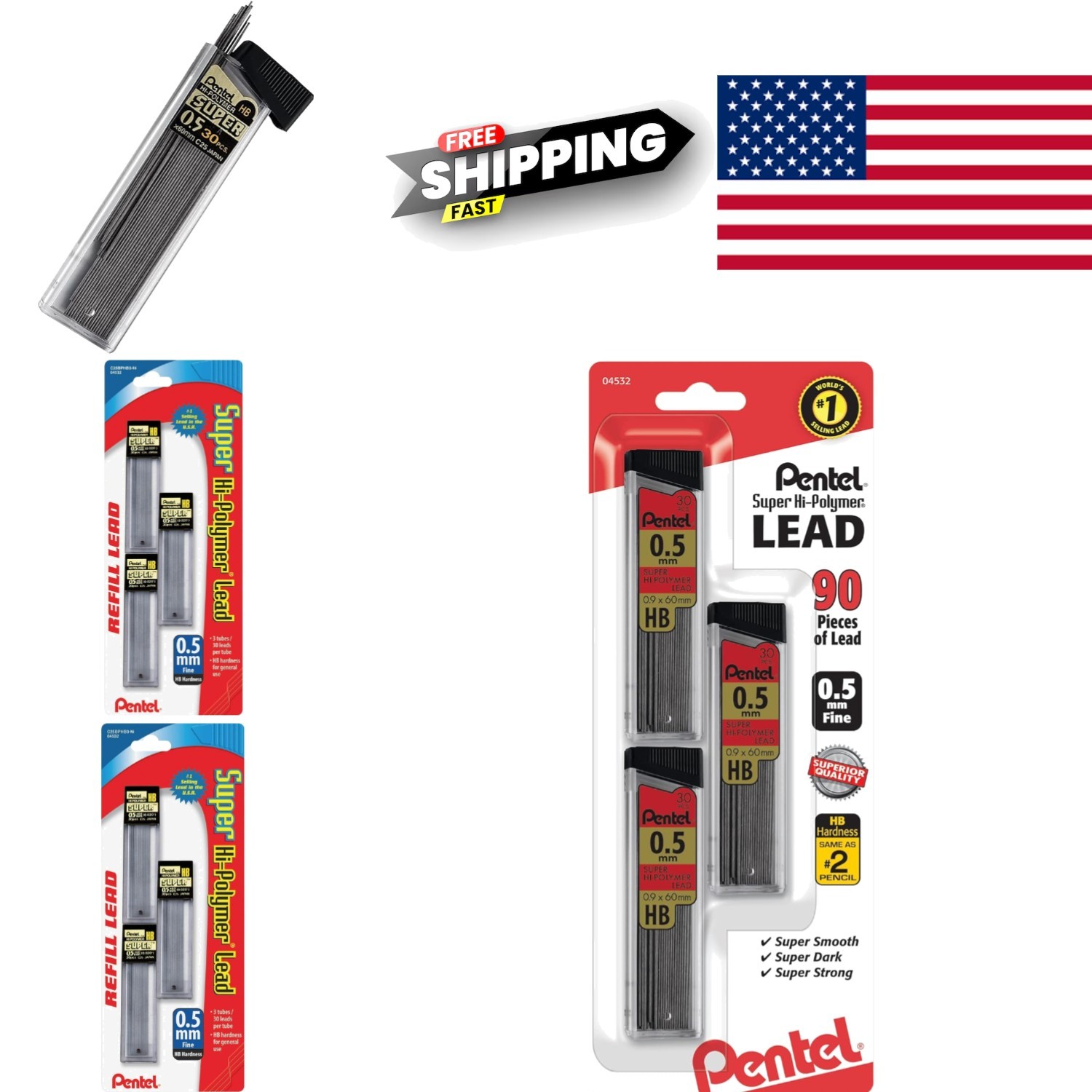 Long Lasting Mechanical Pencil Leads 0.5 mm HB Ambidextrous Grip Pack of 3