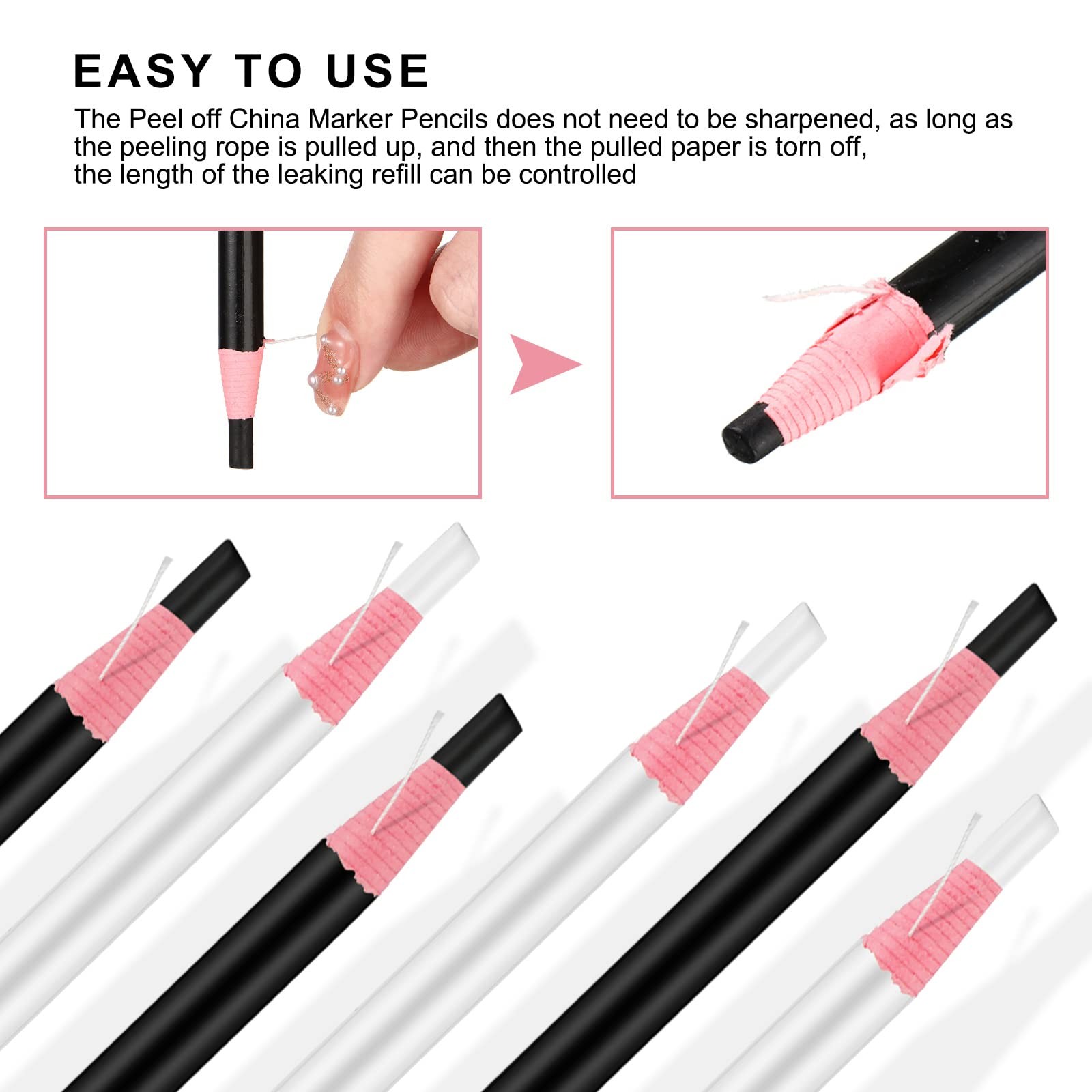 Sabary 24 Pcs Peel off China Marker Pencils Grease Wax Drawing Black,White