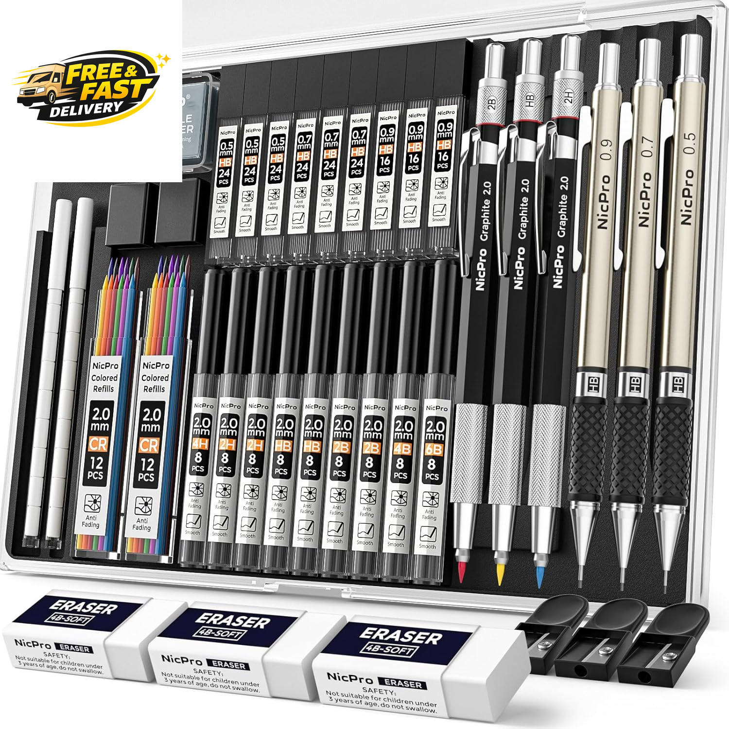 35PCS Art Mechanical Pencil Set, 3 PCS Metal Drafting Pencil 0.5 Mm & 0.7 Mm & 0