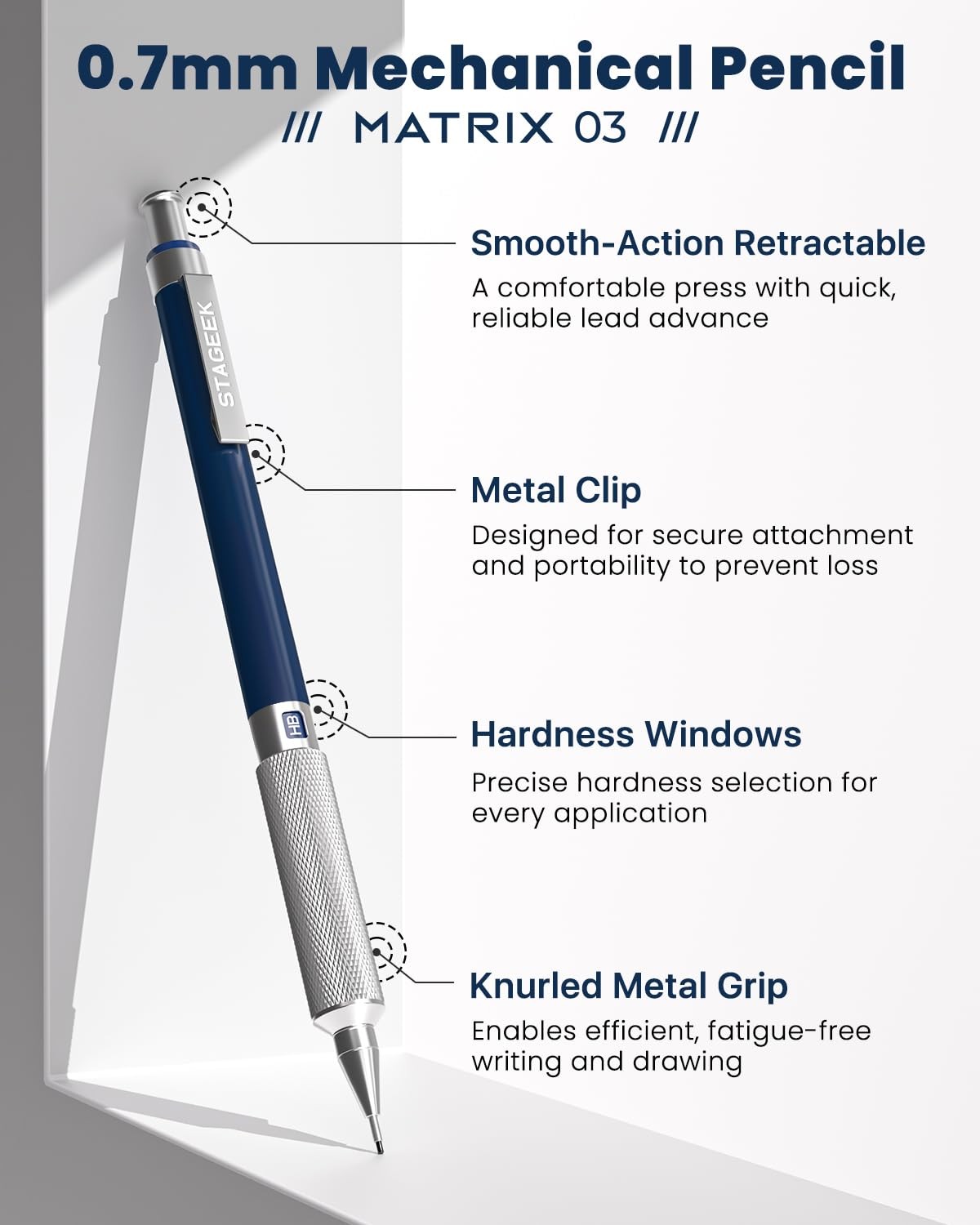 STAGEEK 0.7 mm Mechanical Pencil, Metal Art & 1 Count (Pack of 1), Blue