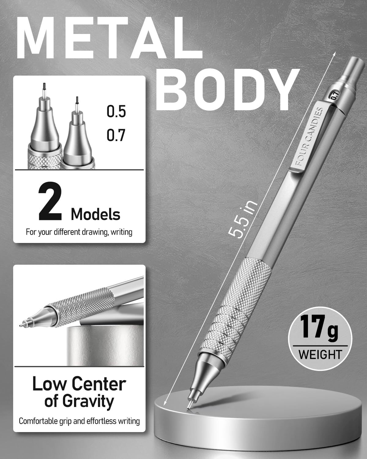 2PCS Metal Mechanical Pencils Set with Case 0.5mm & 0.7 mm Artist Pencil with…