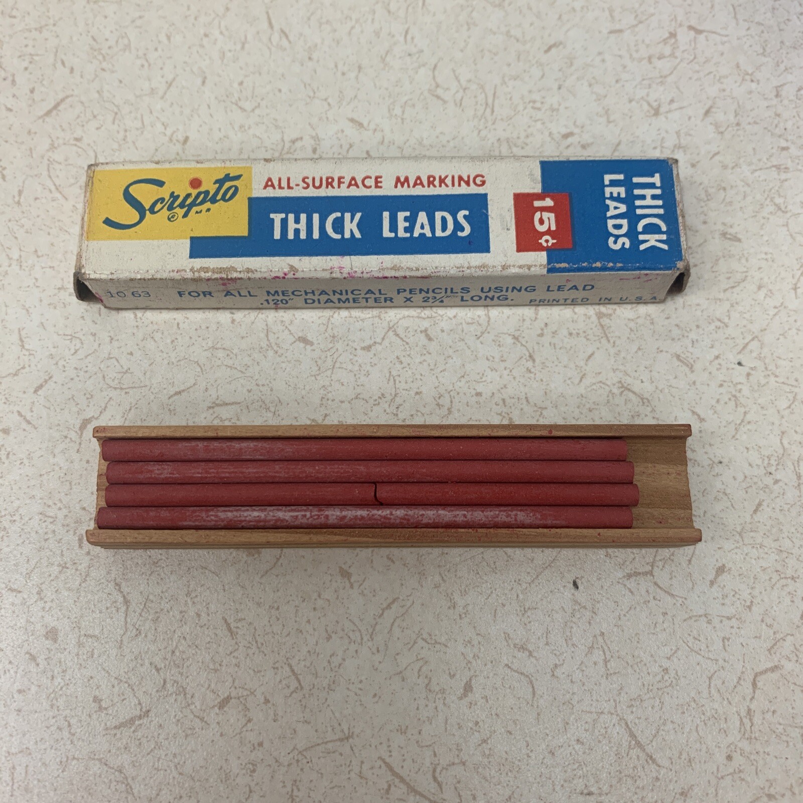 Vintage Scripto Thick Lead For Mechanical Pencils .120″ Dia 2.75″ Red Originals