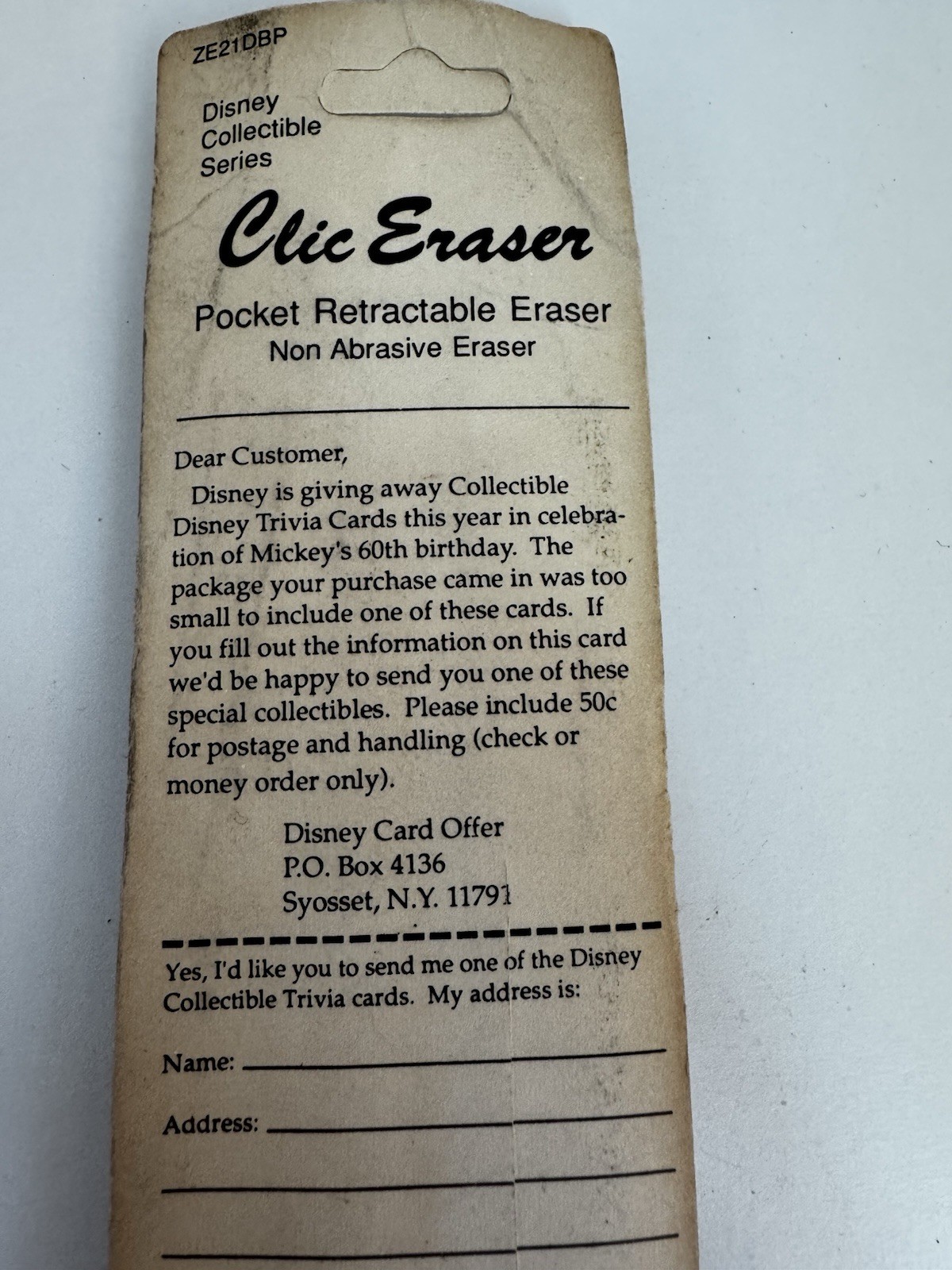 Vintage Retro Pentel Clic Eraser Disney Mickey Mouse Pocket Retractable CIB