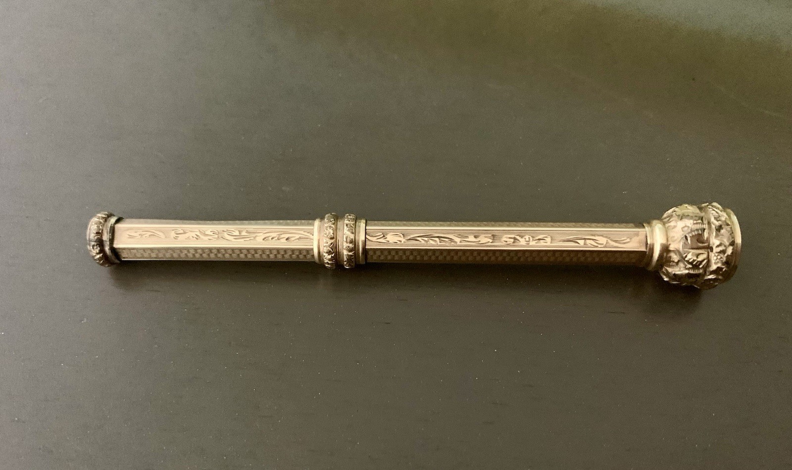 Antique Victorian Gold Filled Mechanical Pencil-Ornate W/Purple Stone Top