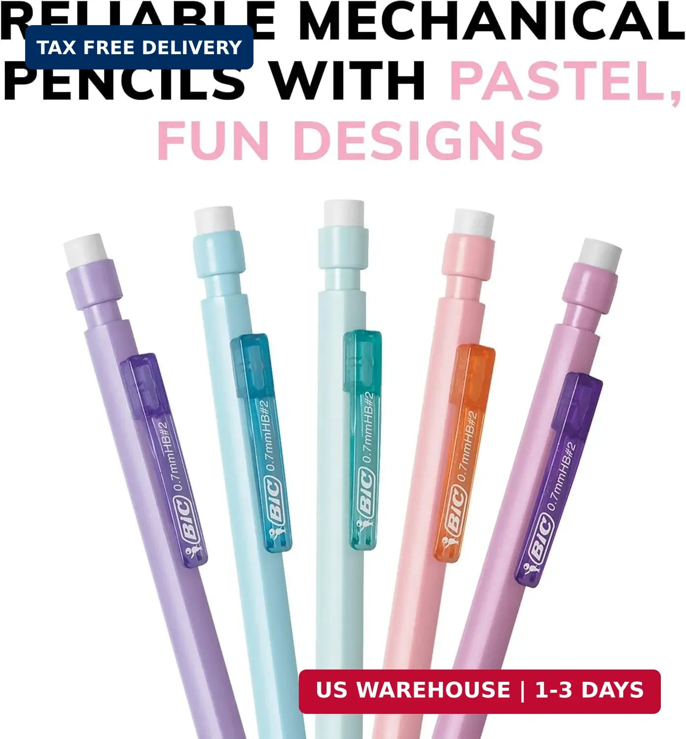BIC Xtra-Smooth Pastel Mechanical Pencils with Erasers, Medium Point (0.7mm), 40