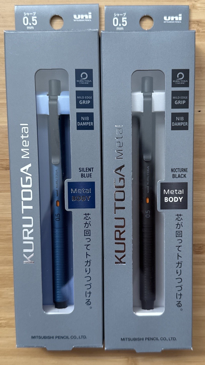 Set of 2 UNI KURU TOGA METAL 0.5mm Mechanical Pencils M5KH Black/Blue Body New