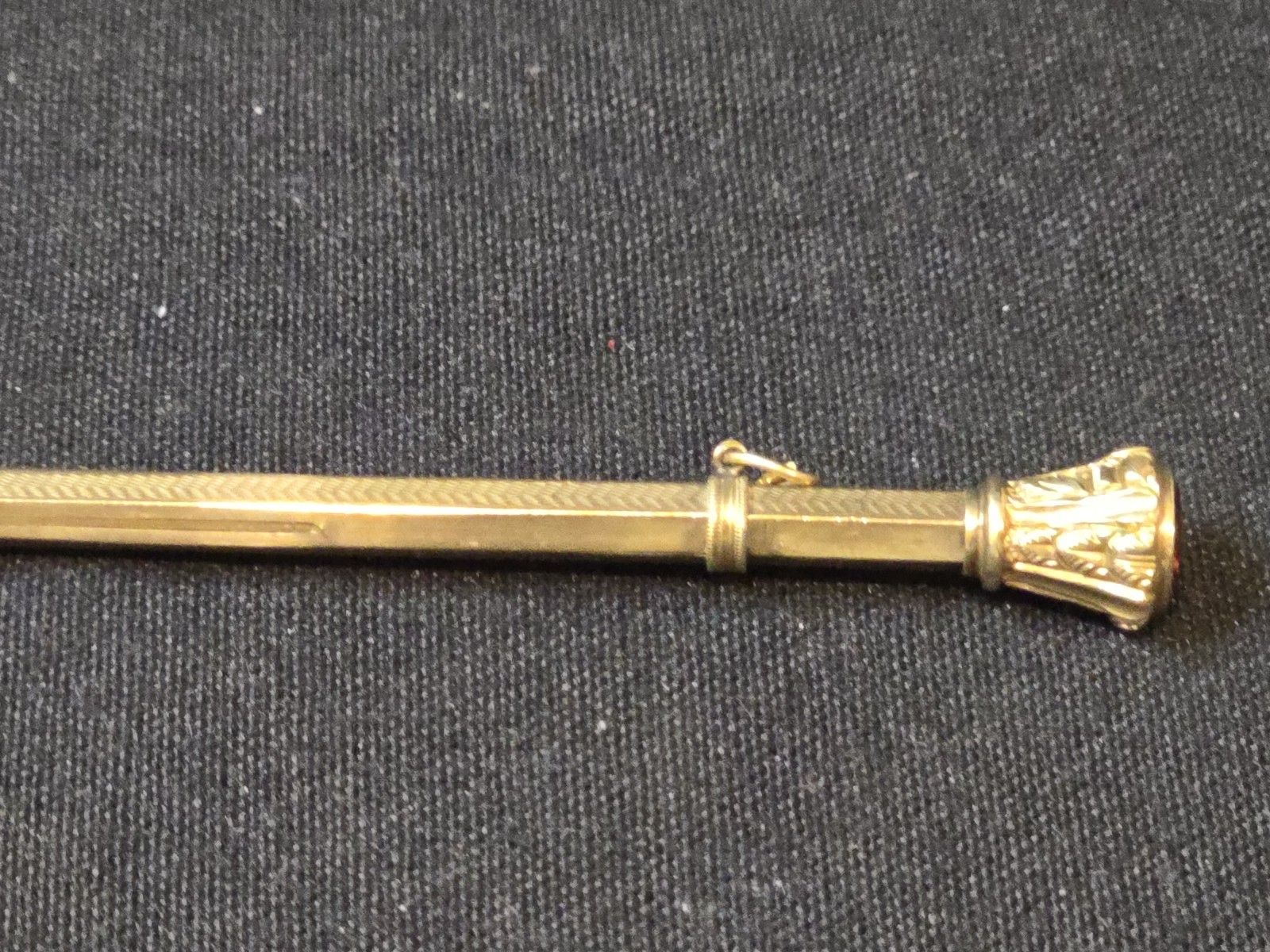 Antique Victorian Gold Filled Propelling Pencil Red Stone Fob Watch Chain 4″