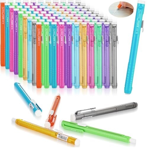 48 Pcs Retractable Mechanical Erasers – Portable Grip Pen Erasers for School, Of