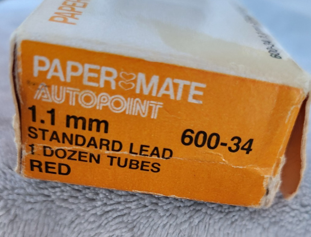 Vintage Autopoint Red Med Hard Leads Box of 12Tubes 1.1mm Paper Mate, 603-34