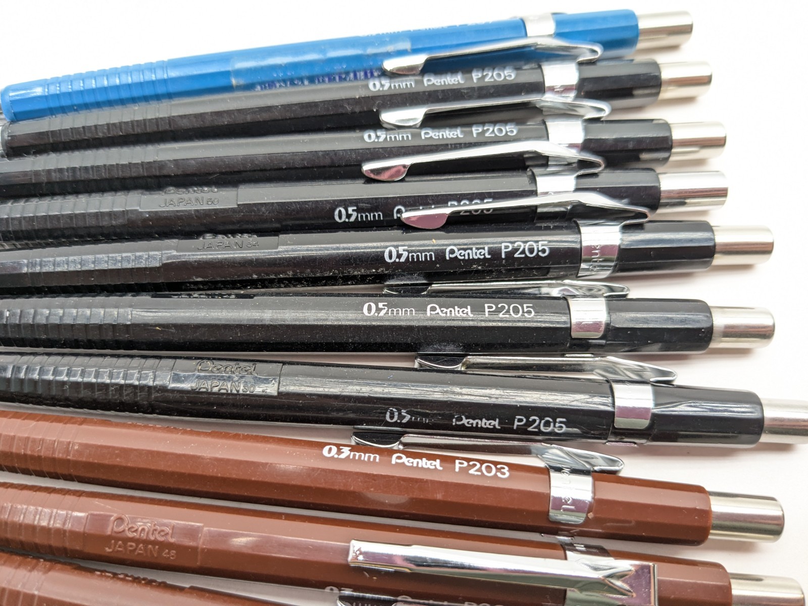 Pentel mechanical pencil p203 Brown 0.3mm Black Pencil p205 05mm lot of 10