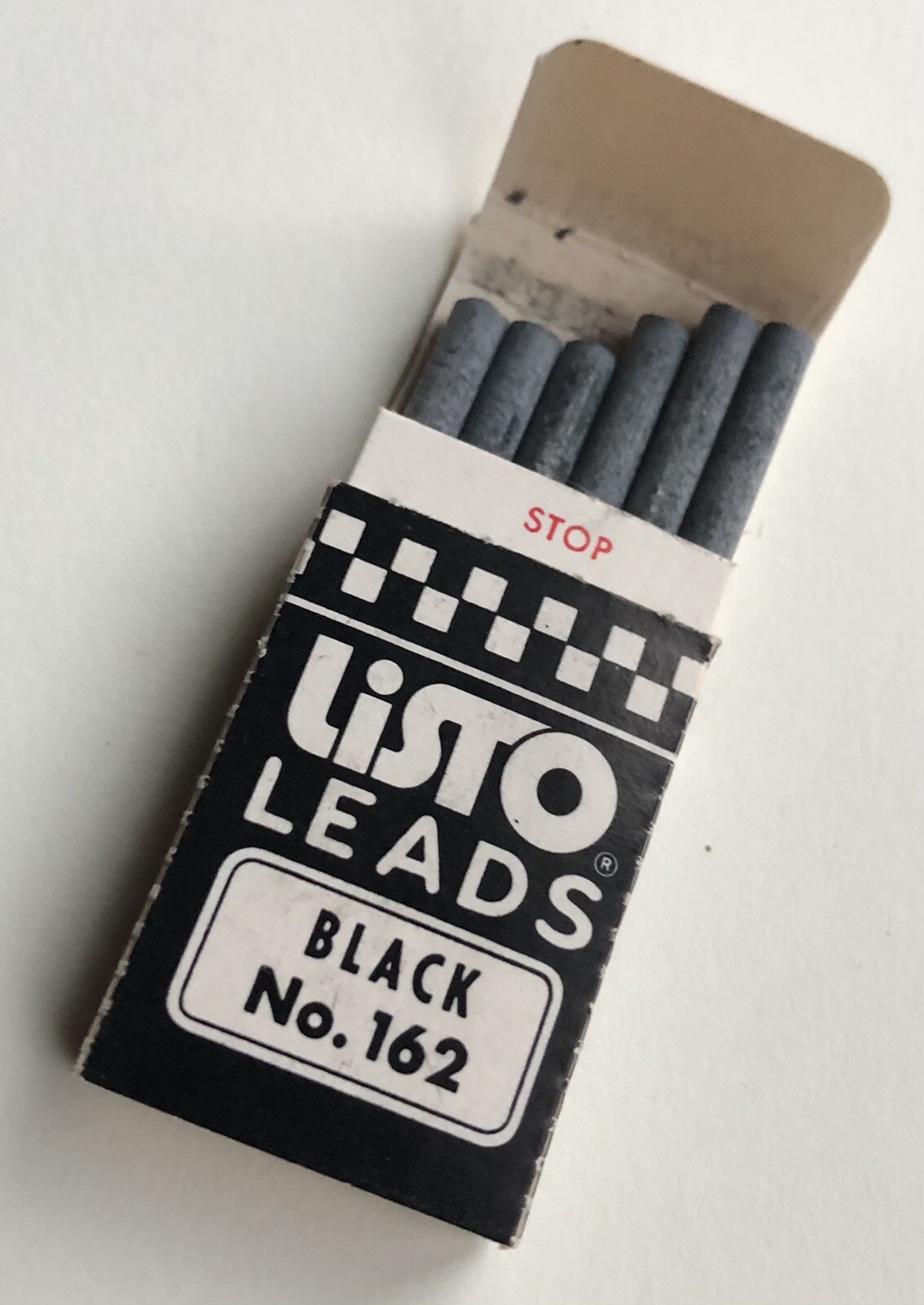 Vintage LISTO Pencil Corporation 4mm Black No. 162 Marking Lead 6 Pack CA USA