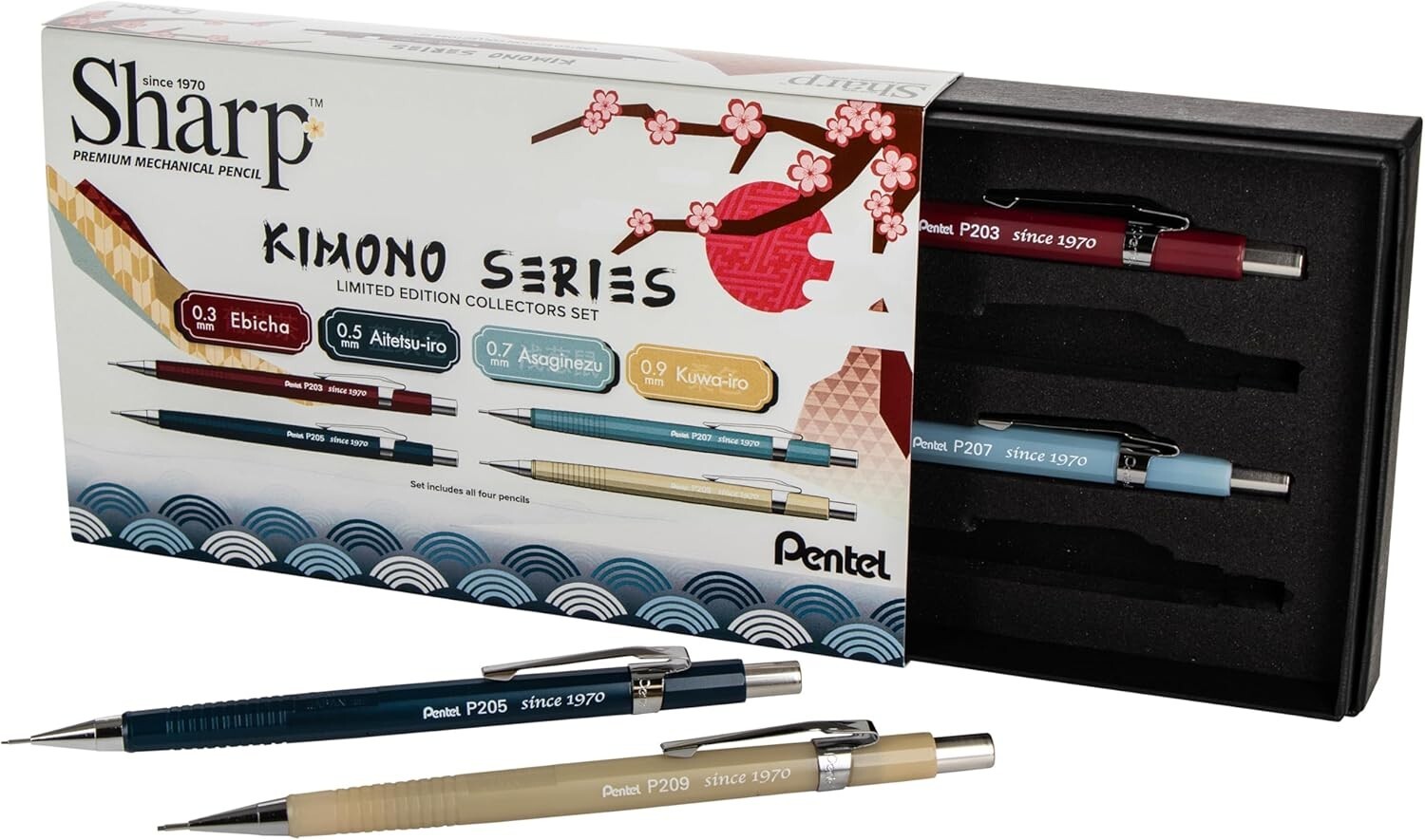 Pentel P200 Kimono Series Mechanical Pencil Set of 4-0.3/0.5/0.7/0.9mm