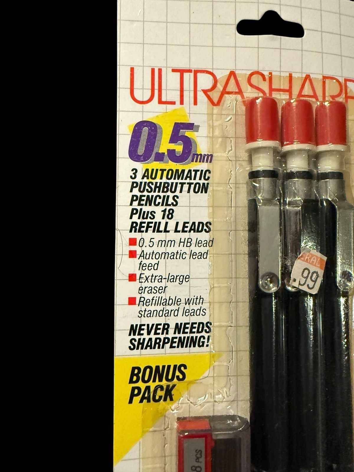 NOS Vintage 1987 Pentech Ultrasharp Red 0.5mm Mechanical Pencils Pack Of 3 NEW