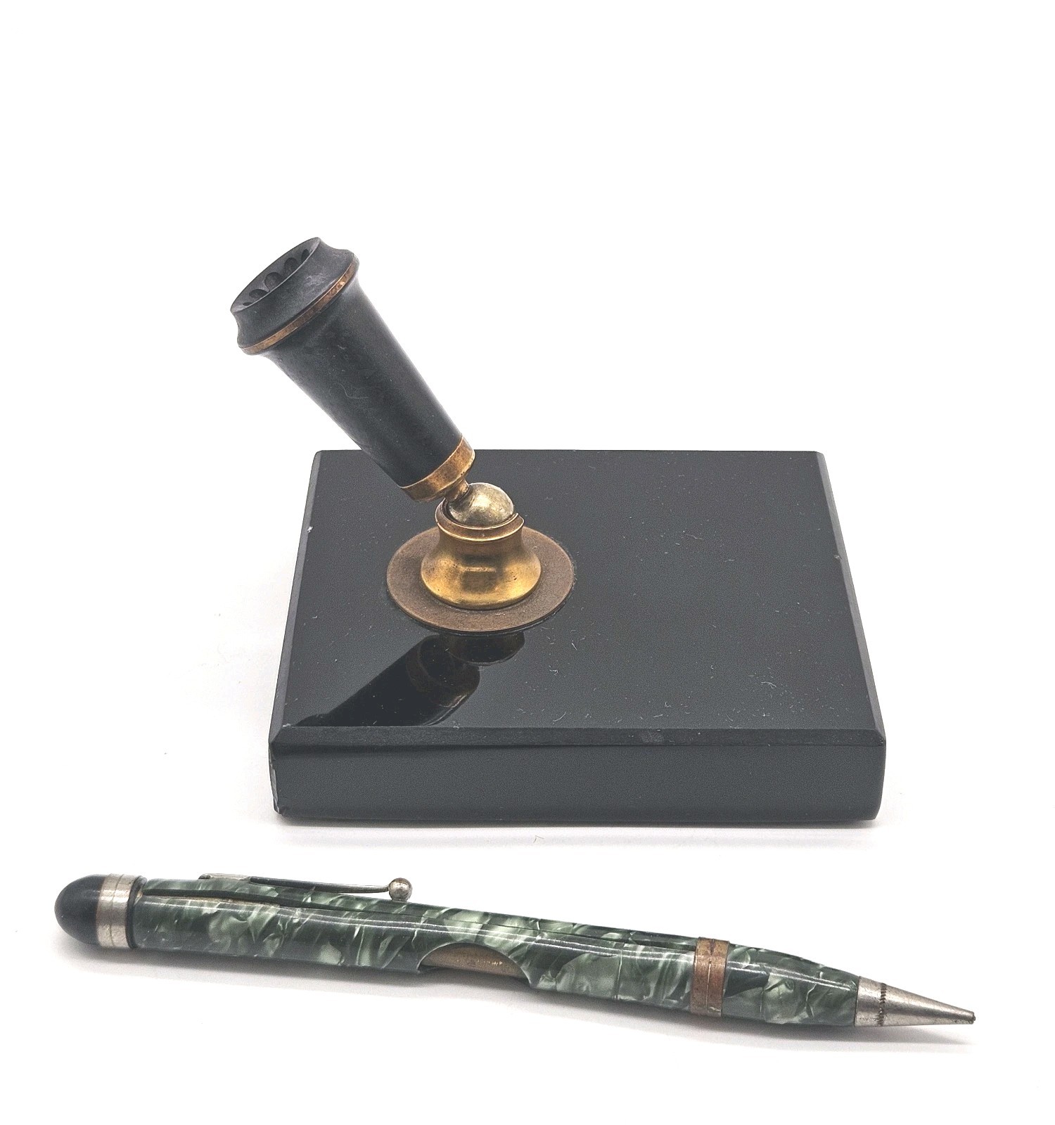 Vintage Ross-Memo Mechanical Pencil Paper Scroll Marble Desk Stand Art Deco Rare