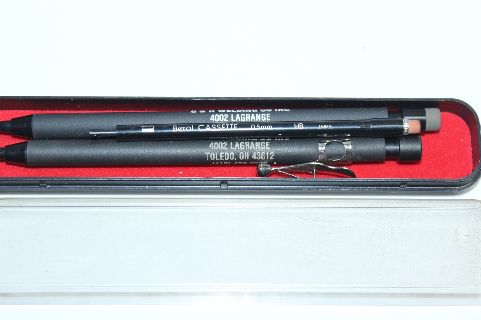 (2) G & H Welding Toledo Ohio OH Mechanical Advertising Pencils with Case