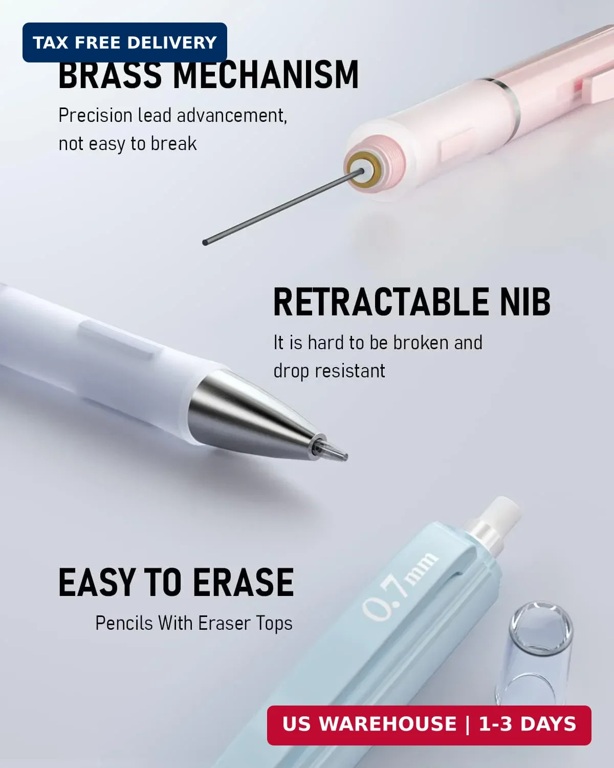 Nicpro 3PCS Cute Mechanical Pencil Set with Case, 0.7 mm Pencils with 6 Tube HB