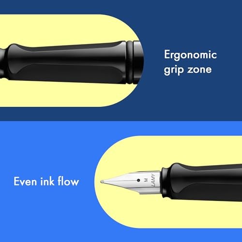 LAMY Safari Shiny Black Fountain Pen – Ergonomic Grip and Polished Steel Nib
