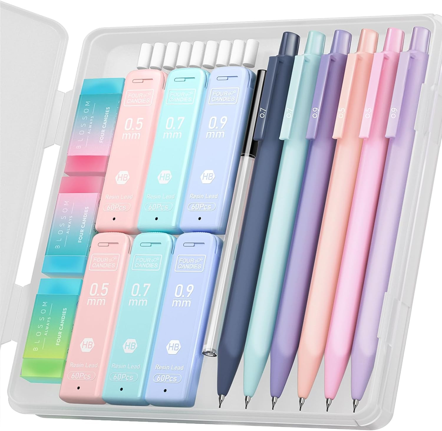 Cute Mechanical Pencil Set, 6PCS Pastel Mechanical Pencils 0.5 Mm & 0.7Mm & 0.9M