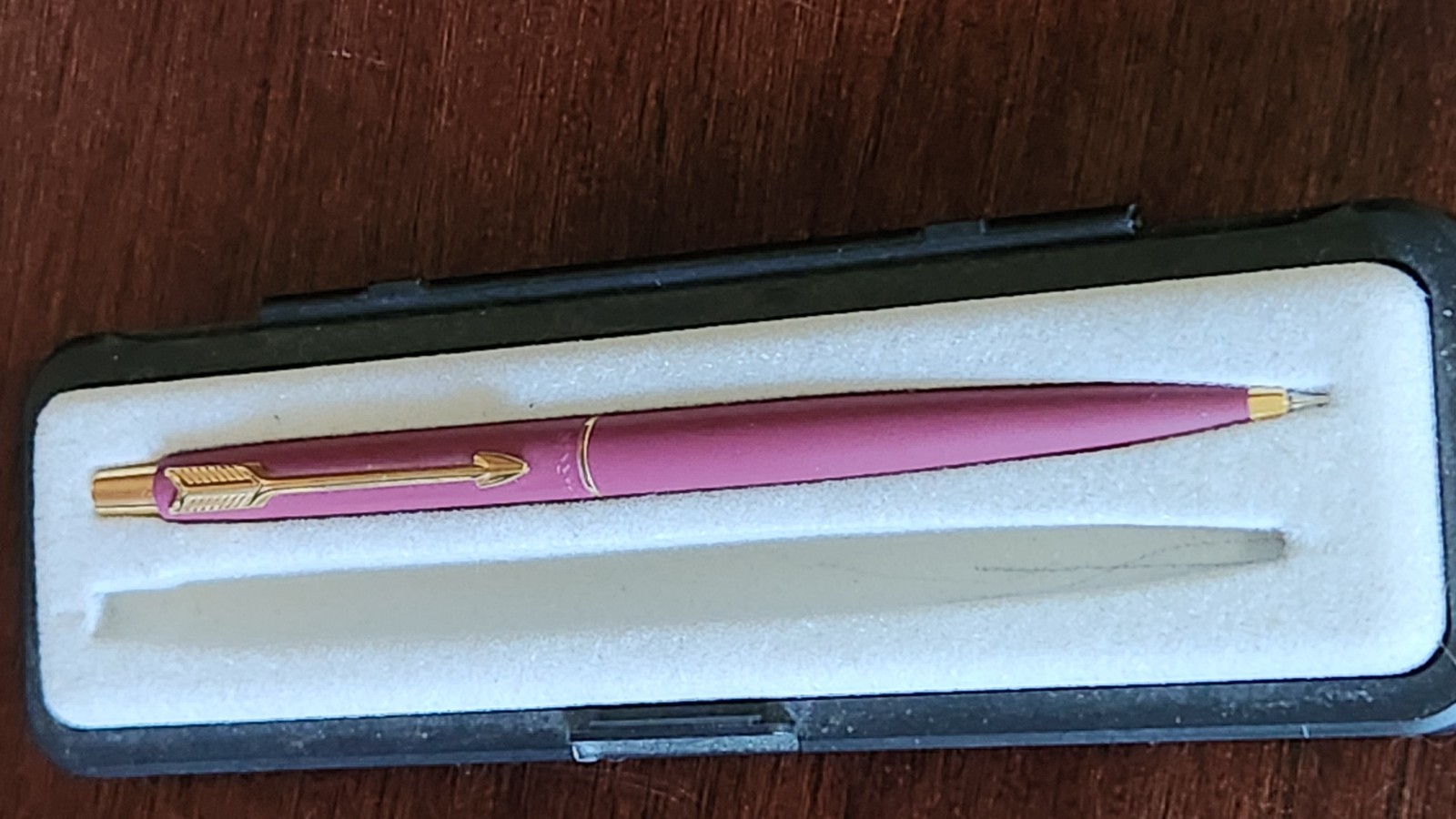 Parker Pen + Pencil Set Classic Maroon & Gold Pencil , Silver Pen With Case