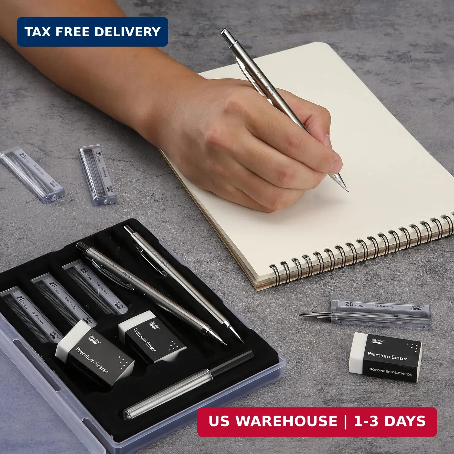 Mr. Pen- 0.7mm Metal Mechanical Pencil Set with Lead Refills & Erasers, 3 Pack,