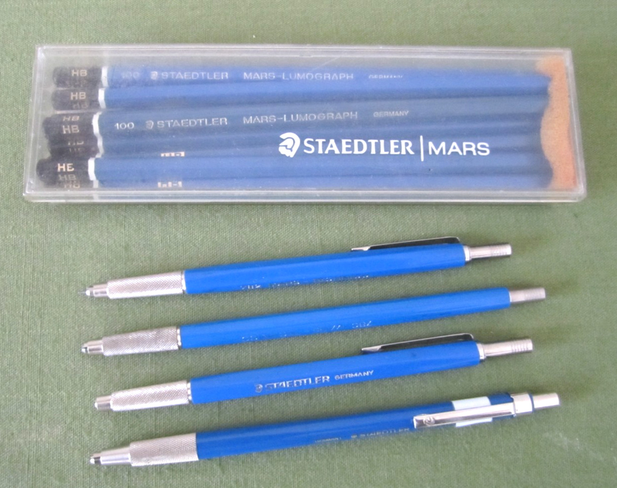 Vtg Staedtler Mars Technico Lumograph Drafting Pencil 780 782 4B HB Blue Germany