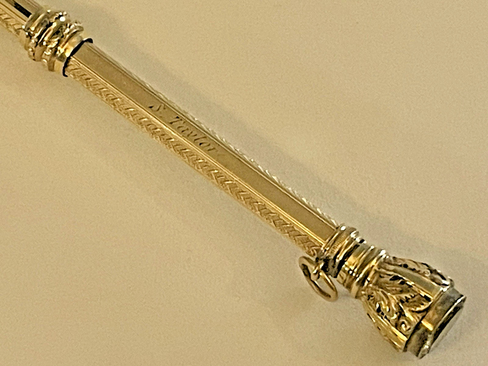 Antique Chatelaine Retractable Pencil Gold Filled Amber Color Jewel MONO🌺🌺