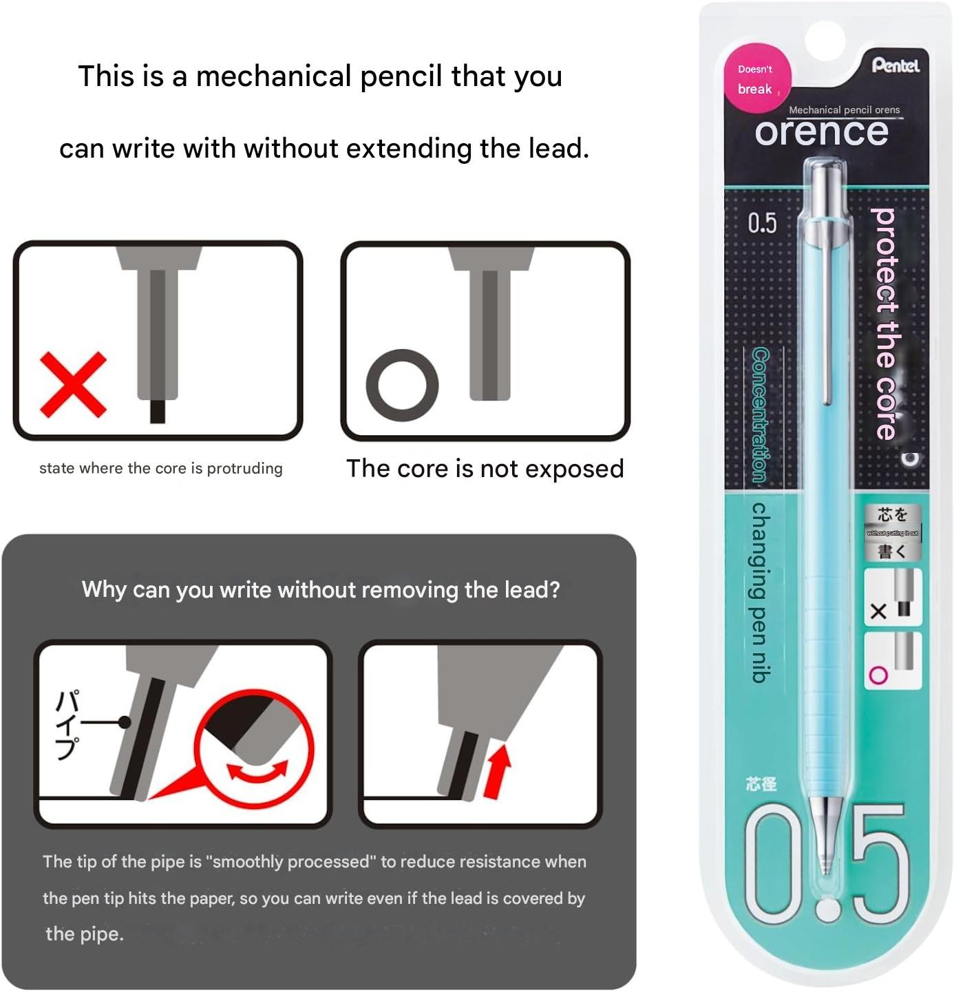 (Pentel) Orenz 05 Mechanical Pencil, XPP505-GD, Mint Green( Shipped from Japan ）