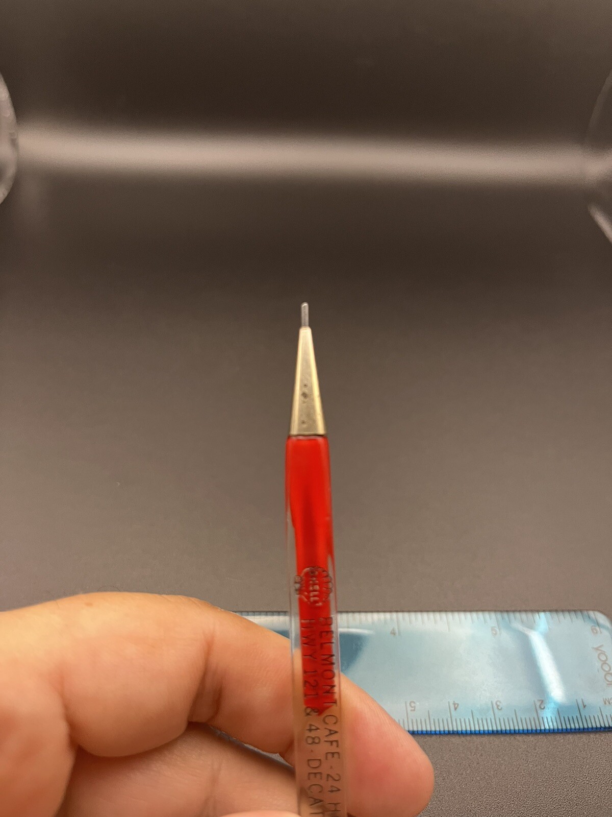 Vintage HA-WI-AN lucite mechanical pencil. Shell Oil Belmont Cafe Decatur IL