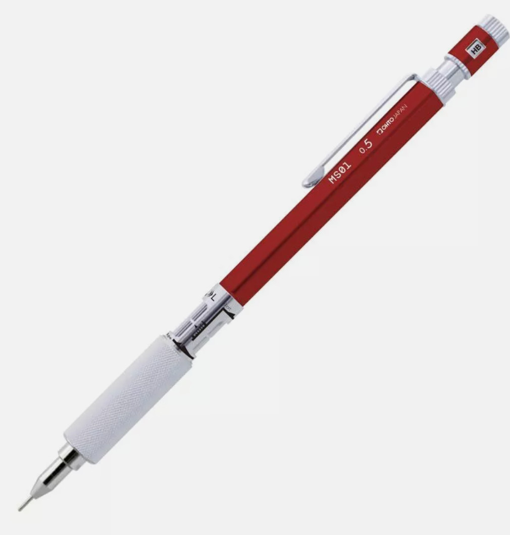 OHTO Aluminum Knurled Grip Mechanical Pencil 0.5mm MS01-SP5-RD Made in Japan