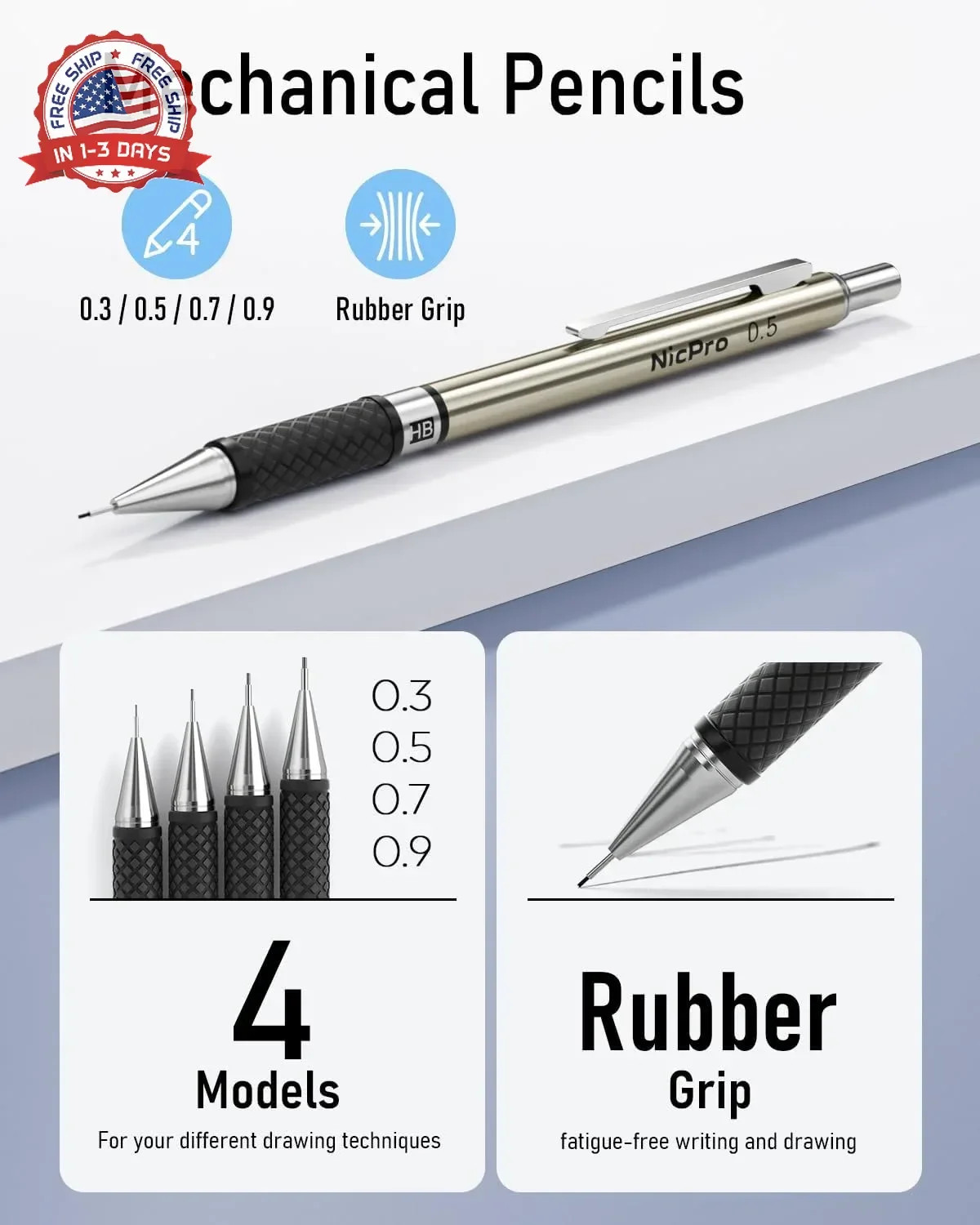 Nicpro 37PCS Art Mechanical Pencil Set, 4PCS Metal Drafting Pencil 0.3mm, 0.5 mm