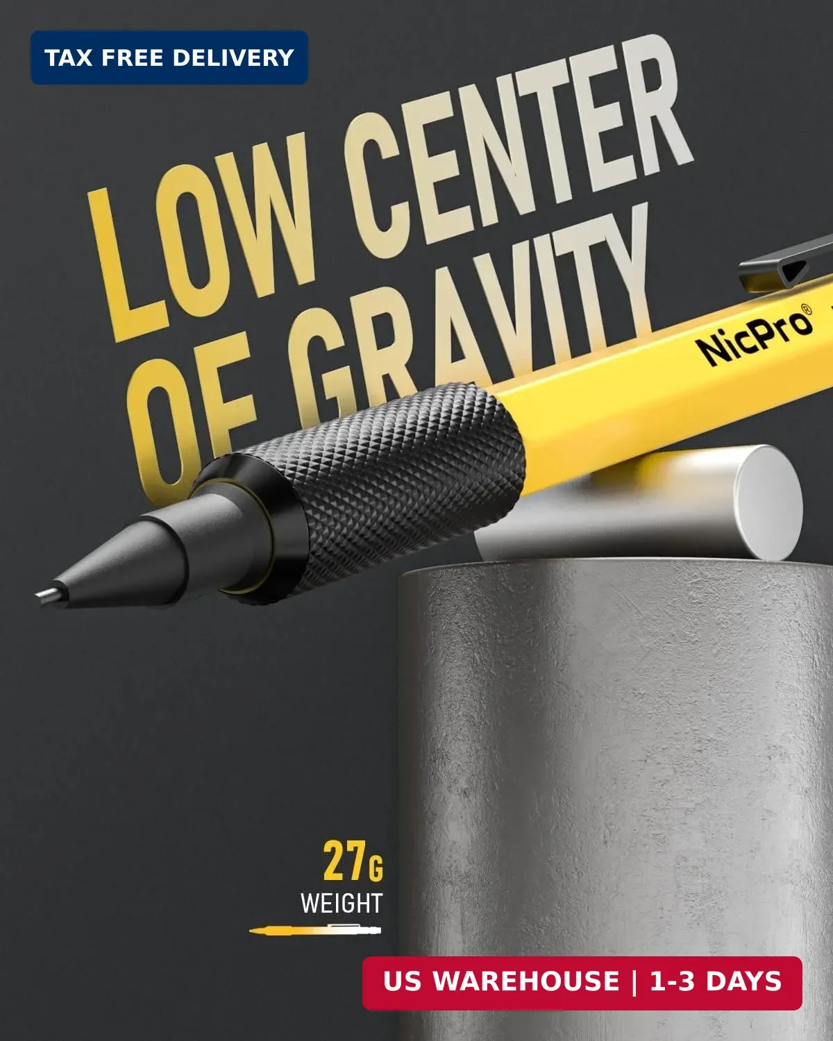 Nicpro MP2000 1.3mm Metal Mechanical Pencil Set with Case (Yellow) | 12 Black Le