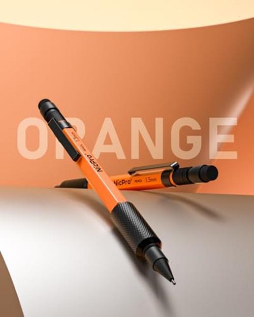 Nicpro 3 PCS 1.3 mm Orange Mechanical Pencils Set with 66 Lead Refill, 3