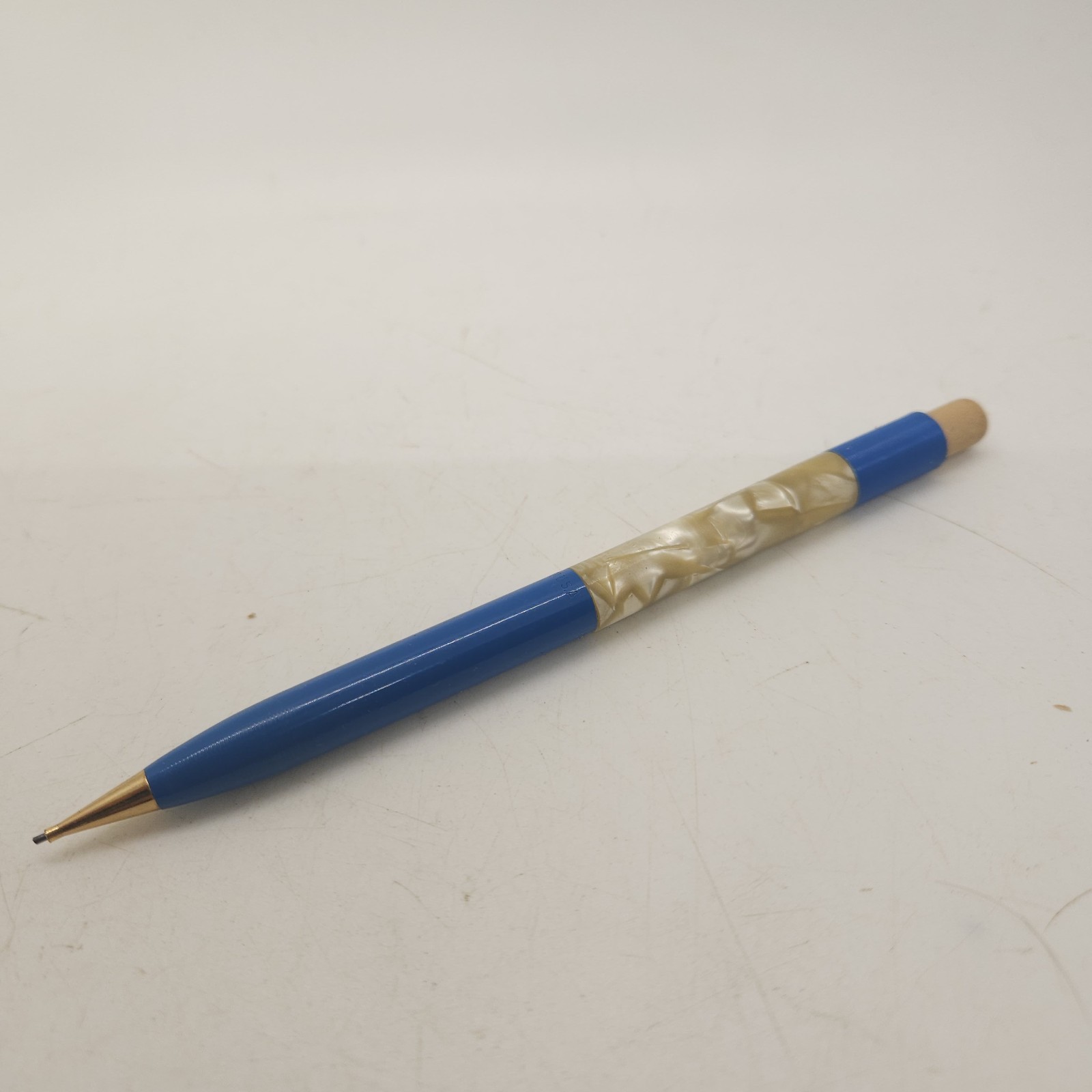 Sheaffer Vintage Mechanical Pencil 1970’s Blue Iridescent With Gold Trim