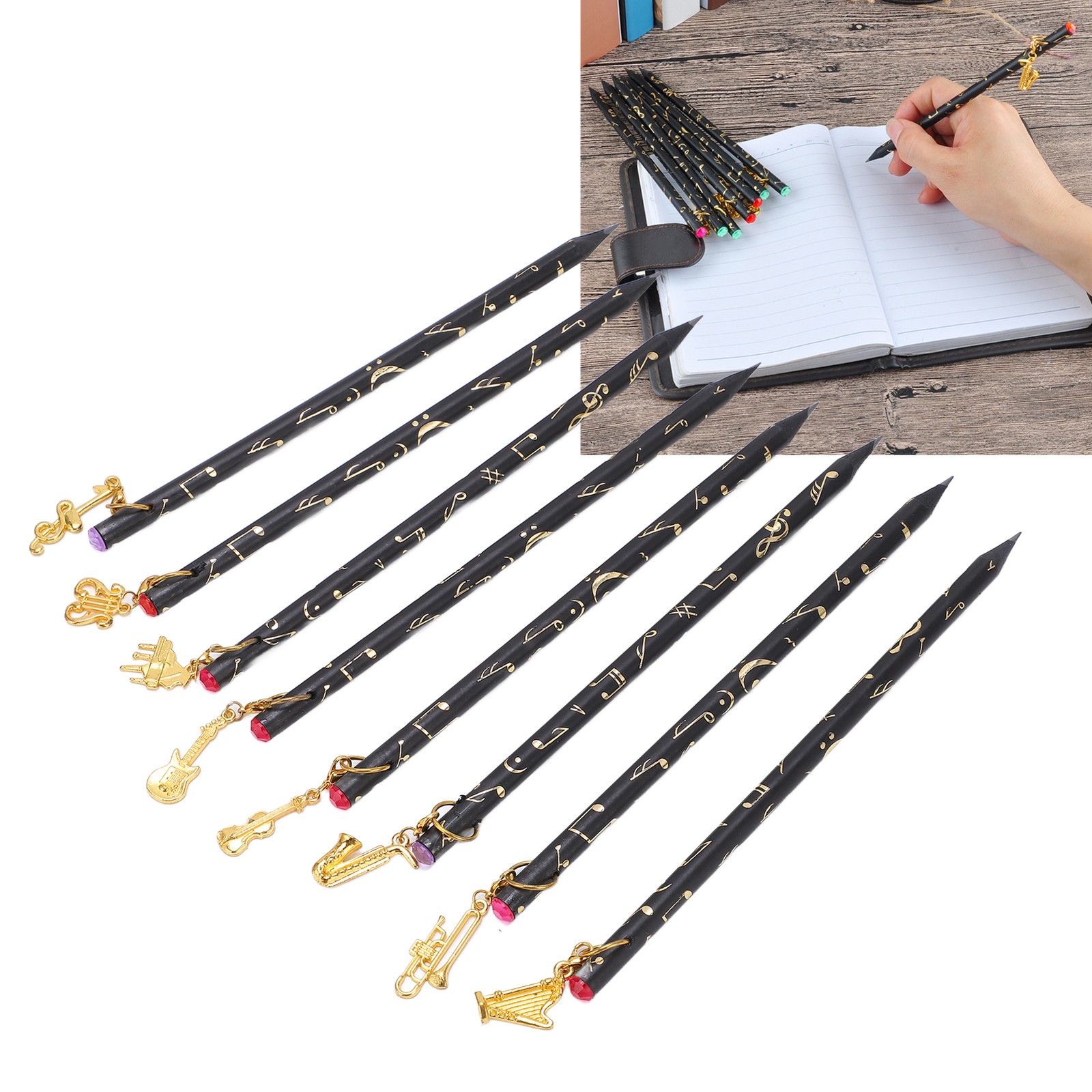 8Pcs Music Pencil Musical Note Stationery Set Kit With Pendant For Painting