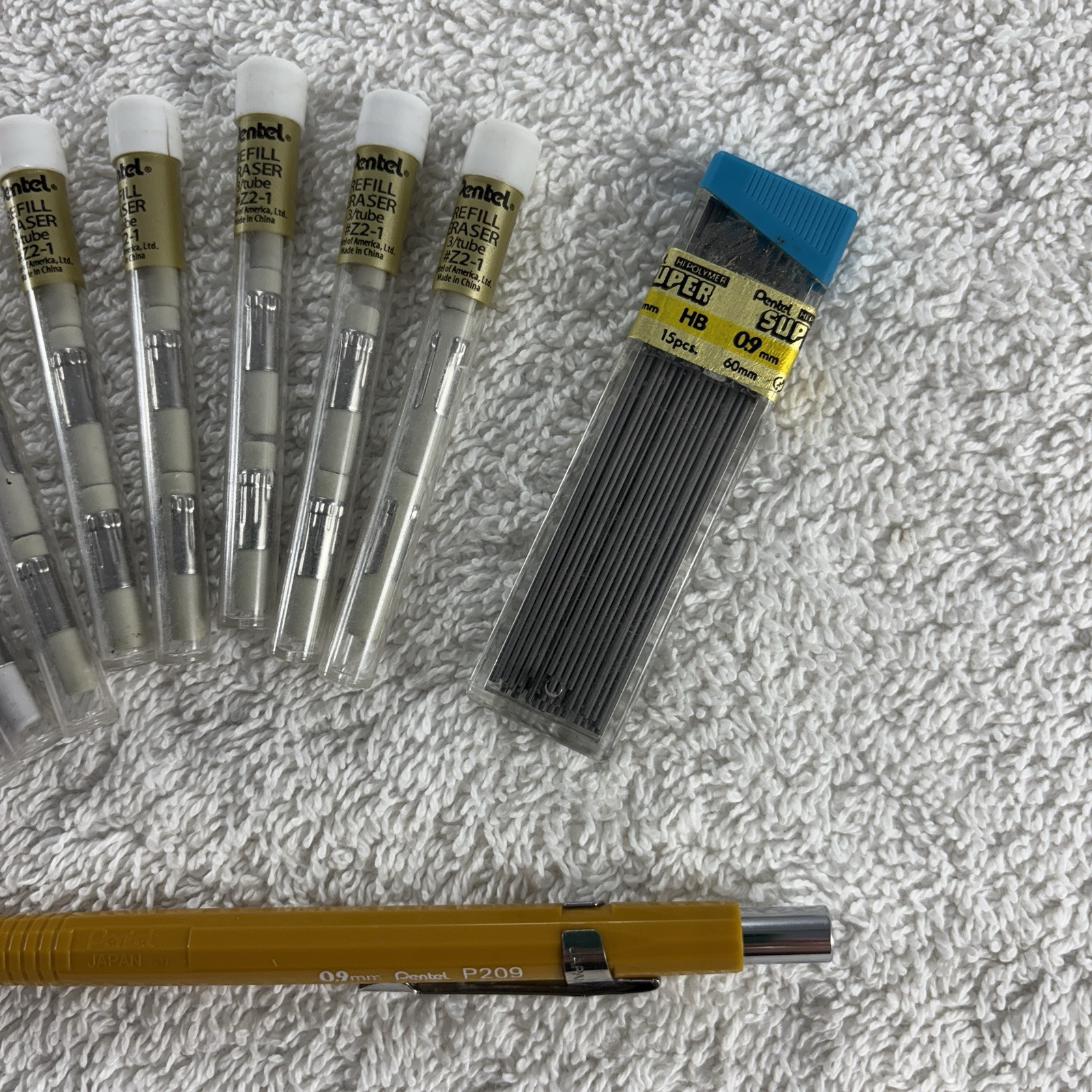 Vintage PENTEL P209 0.9mm Mechanical Pencil w/Lead & Z2-1 Eraser Refills!