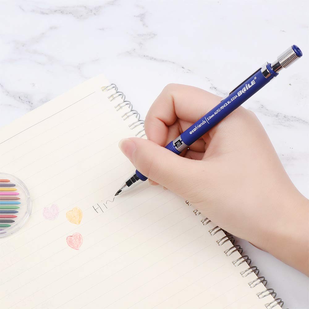 5pcs 2.0 mm Mechanical Pencil Lead Holder Set, 3pcs Automatic Multicolor