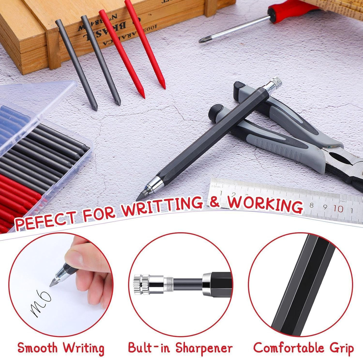 36 Pcs 5.6 MM Lead Holder Mechanical Pencil and Refills with 1 Automatic Clutch