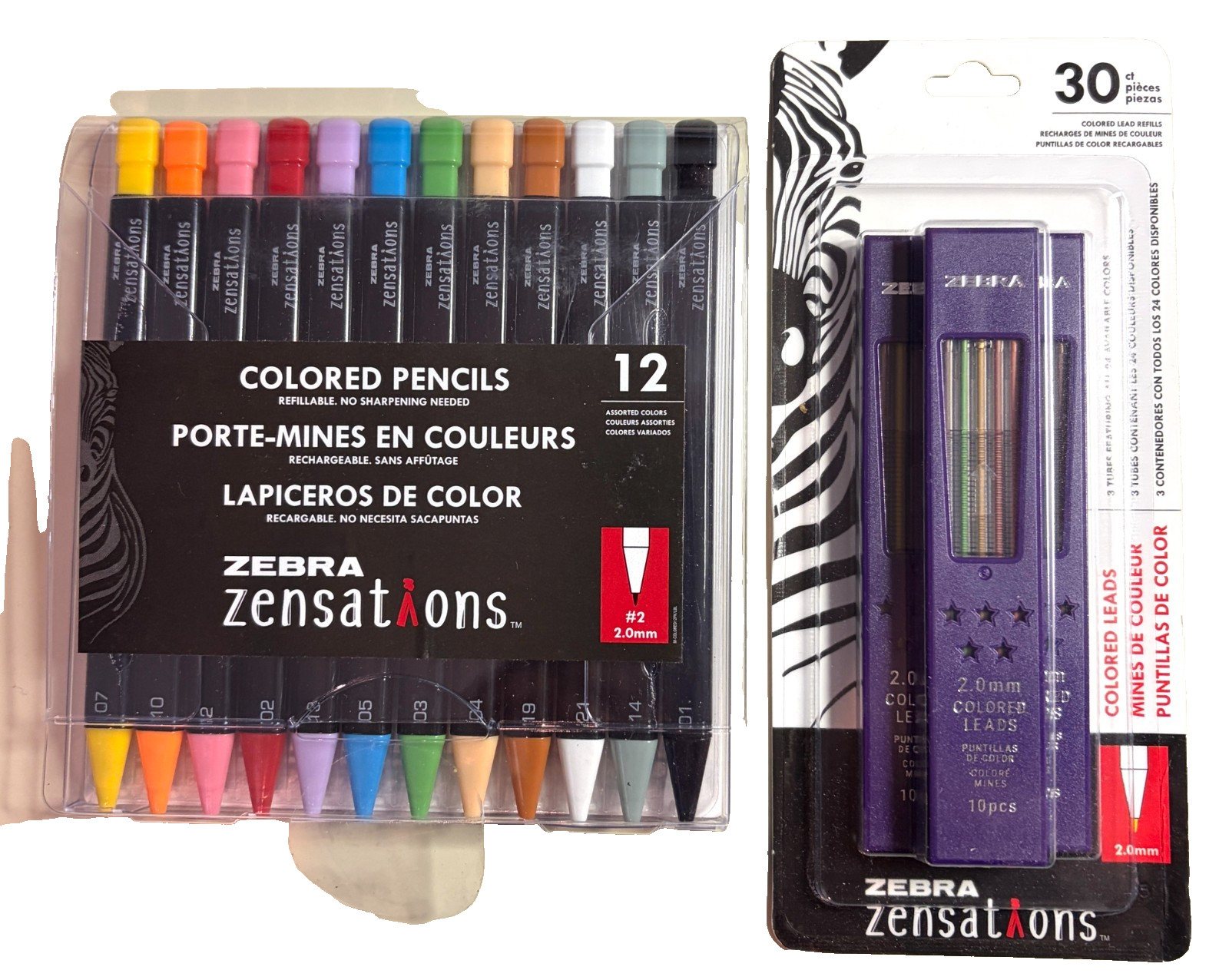 Zebra Zensations Mech. Colored Pencils and Lead Refill 2.0mm 24 Colors 30 Count