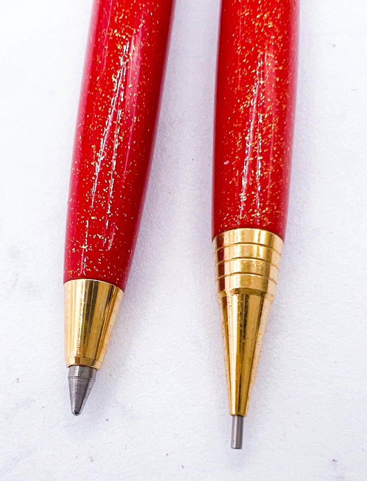 NOS platinum Red lacquer Golden Chinkin Mechanical Pencil 0.5mm & ballpoint pen
