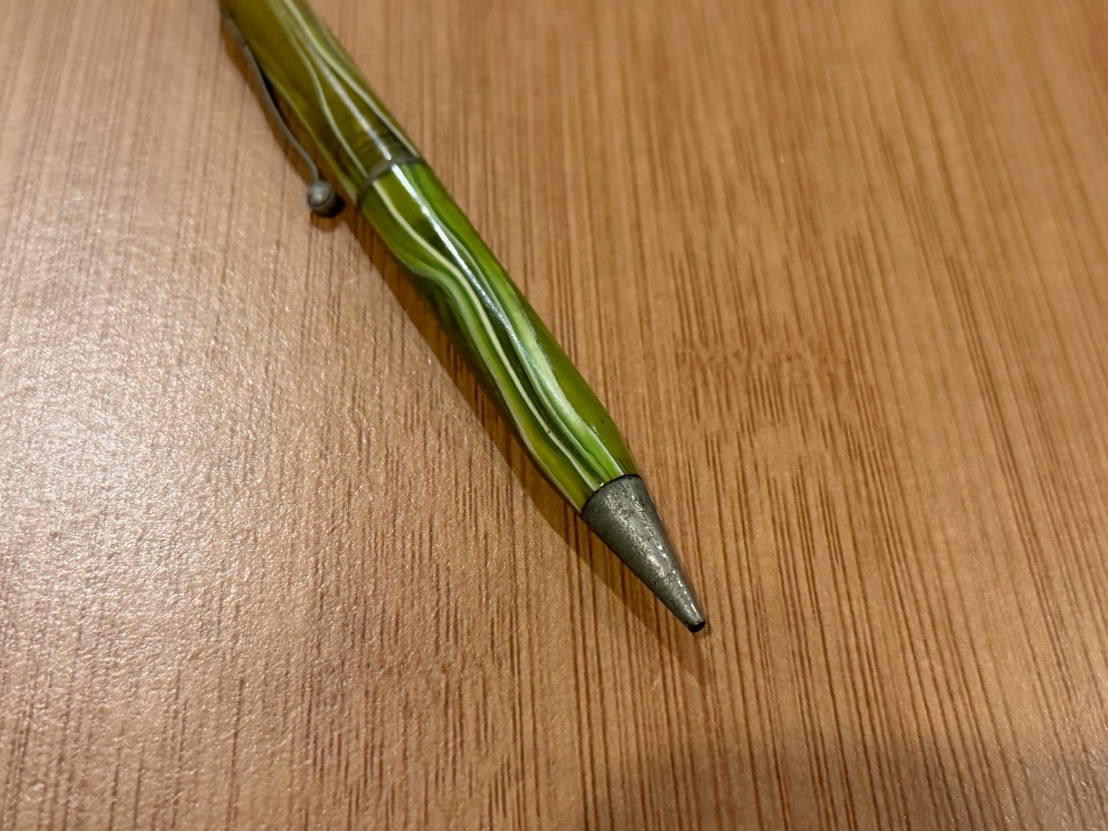 Vintage Green Striated Plastic or Celluloid Mechanical Pencil