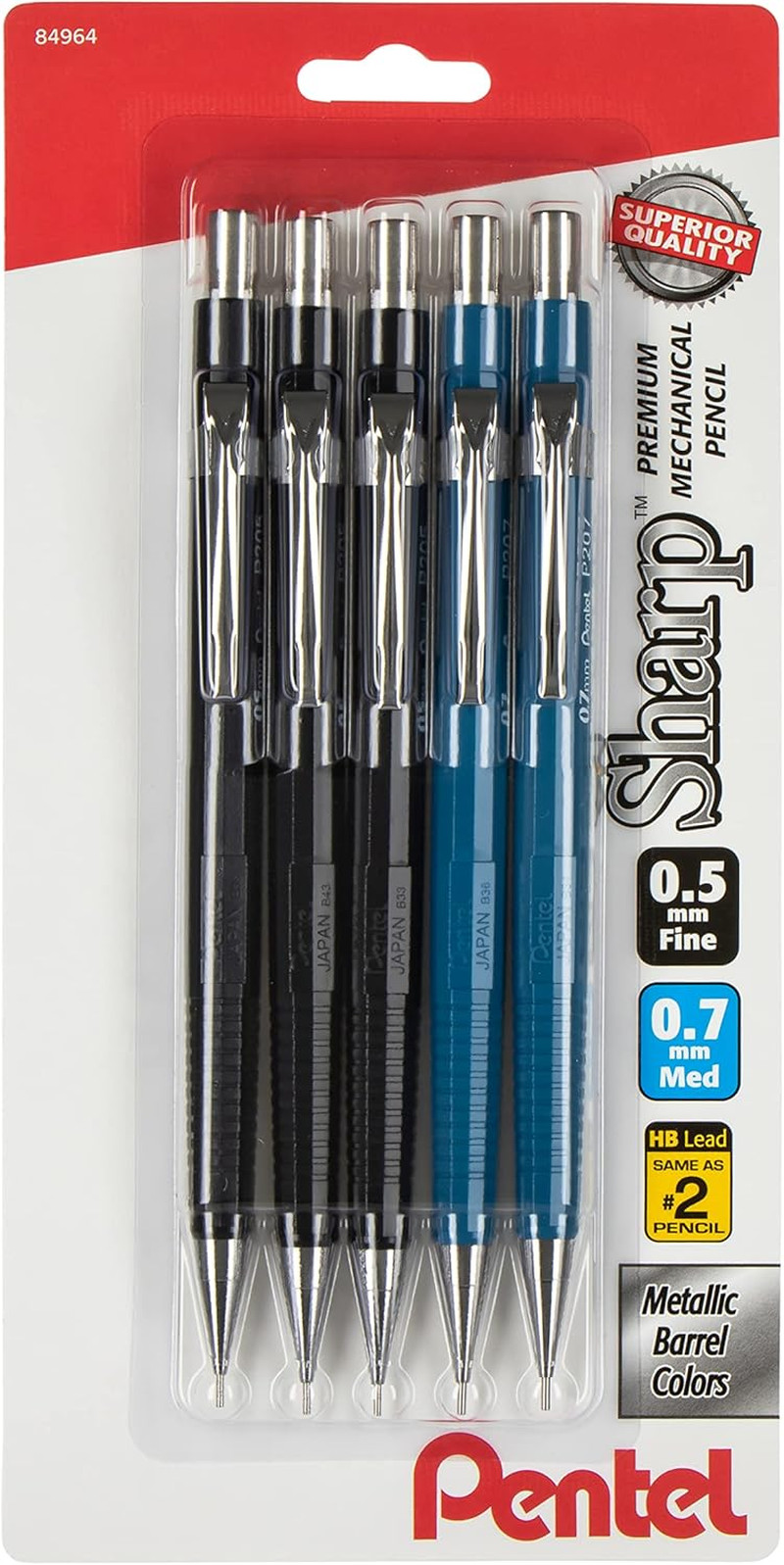 Sharp Mechanical Pencil (0.7Mm), Black & Blue Barrel, 5 Pack (P2057BP5AC)