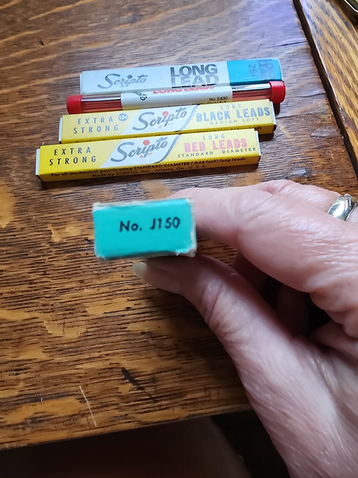 Lot Of 4 Vintage Scripto Extra Strong Long Pencil Leads 2 Colors Eraser Box W/1