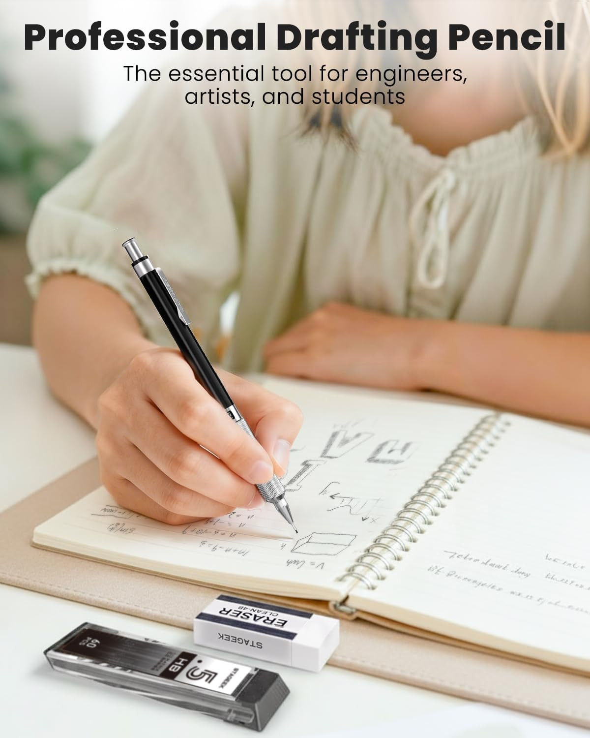 STAGEEK 0.5Mm Mechanical Pencil, Metal Art & Drafting Pencil with Eraser and 60