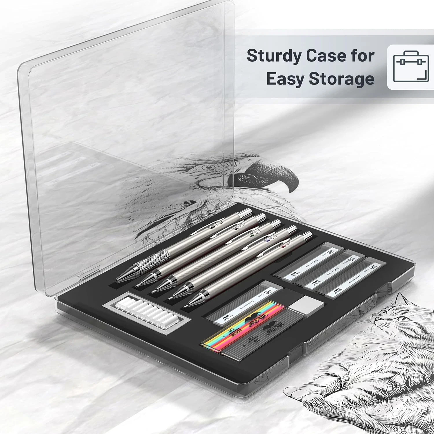 Mr. Pen- Metal Mechanical Pencil Set with Lead and Eraser Refills, 5 Sizes, 0.3,