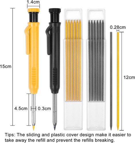 MECHEER 2 Pack Carpenter Pencils Construction Pencil with 12 Black, Yellow